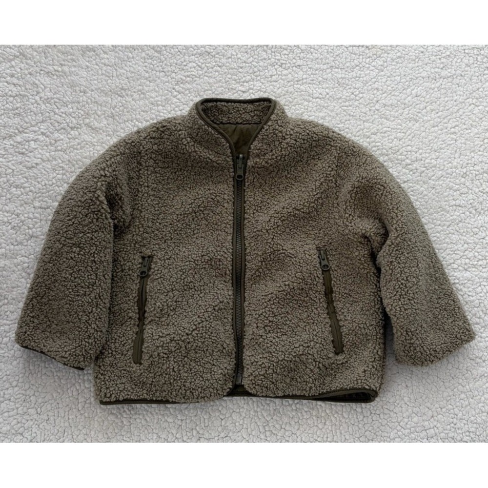 Quincy Mae Toddler Coat Reversible Sherpa Jacket Quilted 2-3Y Olive Green